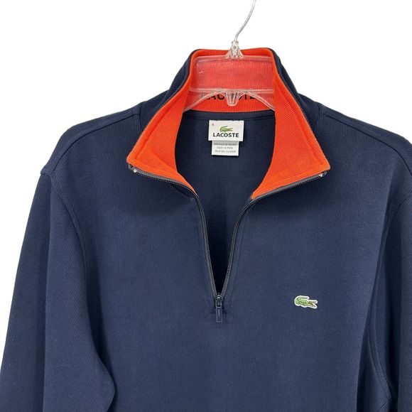 Lacoste Mens 1/4 Zip Pullover Sweater Size 6 XL Dark Blue Knit Cotton Mock Neck - Picture 7 of 15